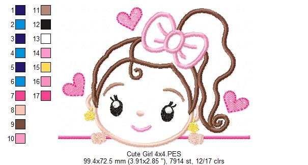 Cute Girl with Bow - Applique - Machine Embroidery Design