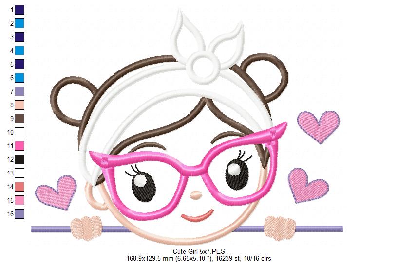 Cute Girl Glasses and Bandana - Applique - Machine Embroidery Design