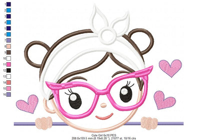 Cute Girl Glasses and Bandana - Applique - Machine Embroidery Design