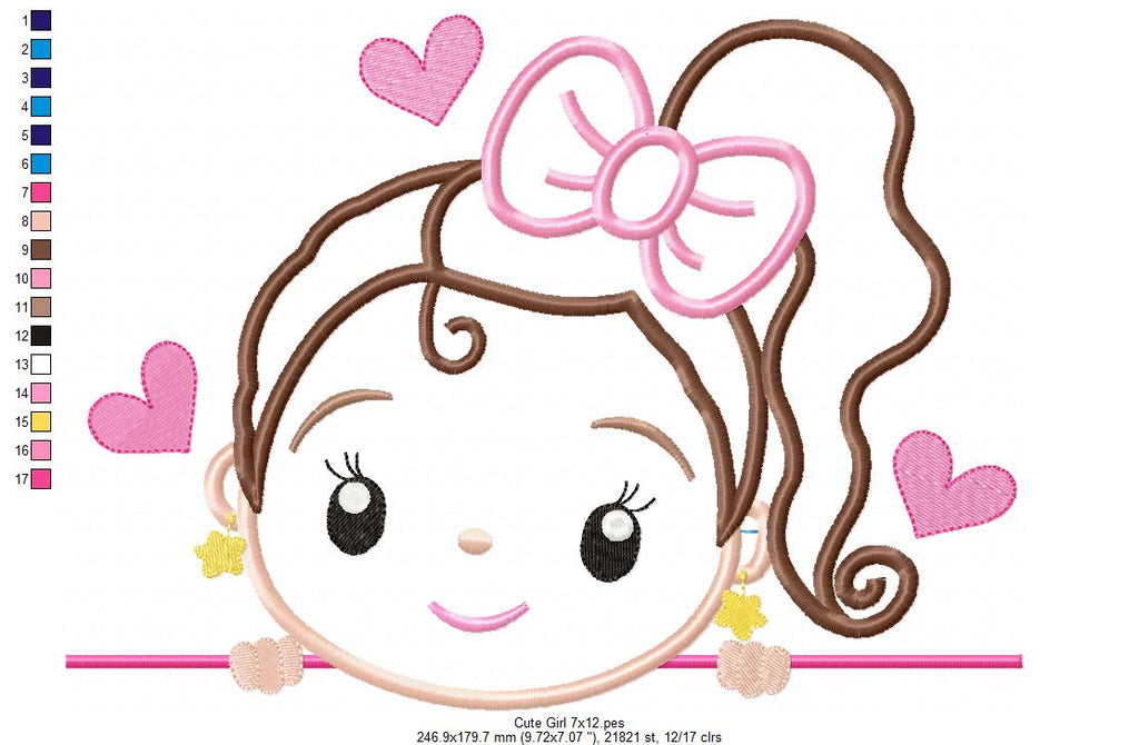 Cute Girl with Bow - Applique
