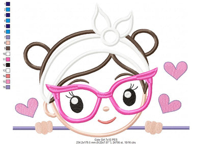 Cute Girl Glasses and Bandana - Applique - Machine Embroidery Design