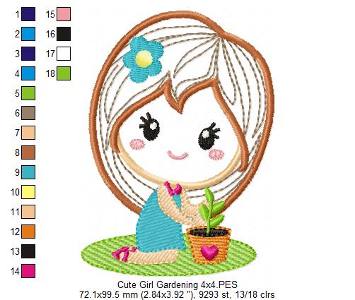 Cute Girl Gardening - Applique