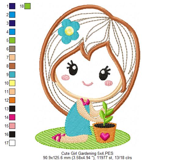 Cute Girl Gardening - Applique