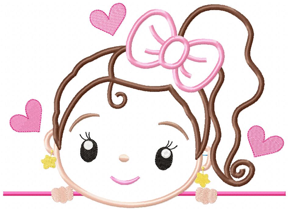 Cute Girl with Bow - Applique - Machine Embroidery Design