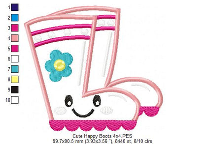 Cute Happy Gardening Boots - Applique