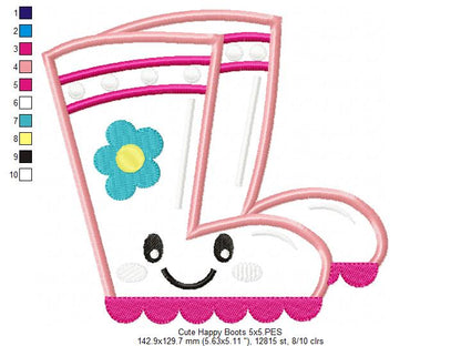 Cute Happy Gardening Boots - Applique