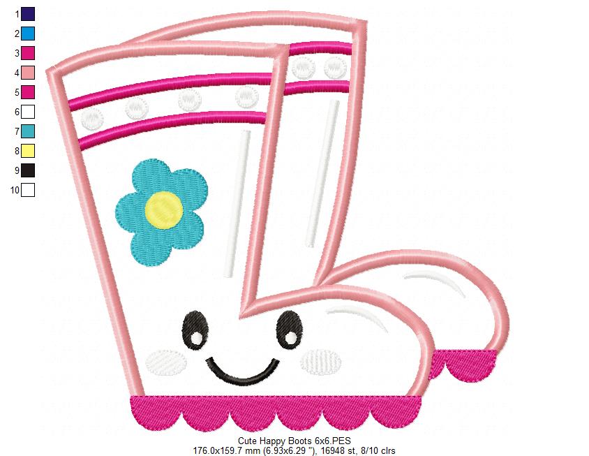 Cute Happy Gardening Boots - Applique
