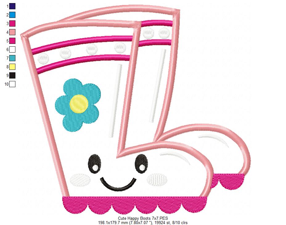 Cute Happy Gardening Boots - Applique