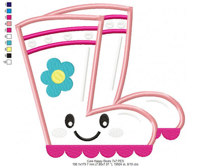 Cute Happy Gardening Boots - Applique