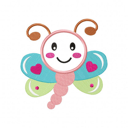 Cute Happy Butterfly - Applique - Machine Embroidery Design
