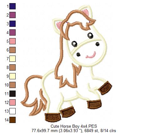Cute Horse - Applique - Machine Embroidery Design