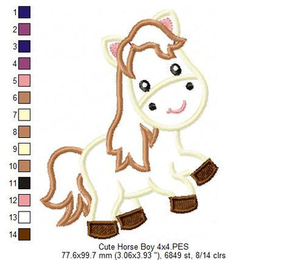 Cute Horse - Applique - Machine Embroidery Design