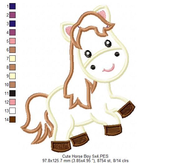 Cute Horse - Applique - Machine Embroidery Design