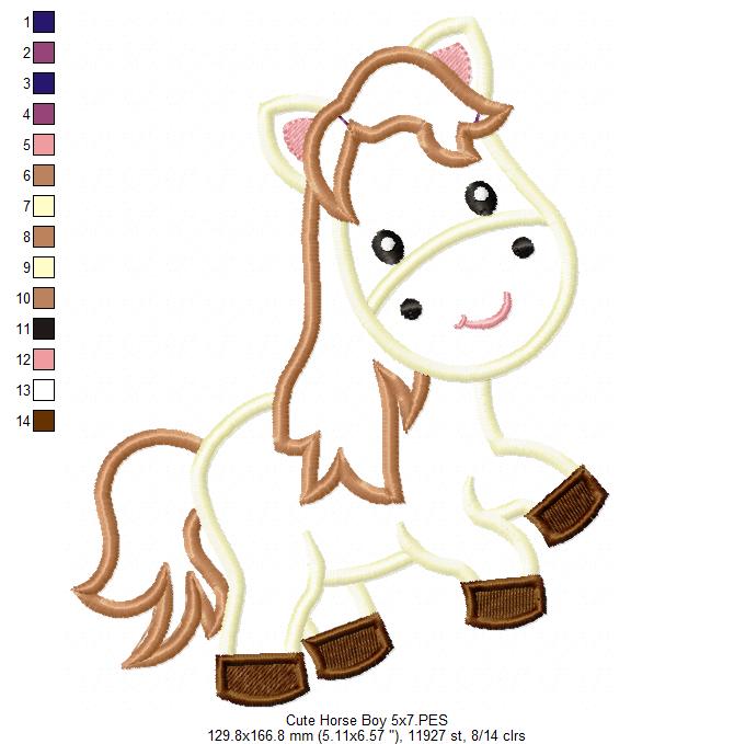 Cute Horse - Applique - Machine Embroidery Design