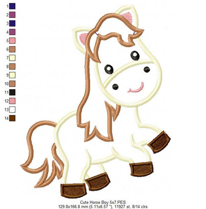 Cute Horse - Applique - Machine Embroidery Design