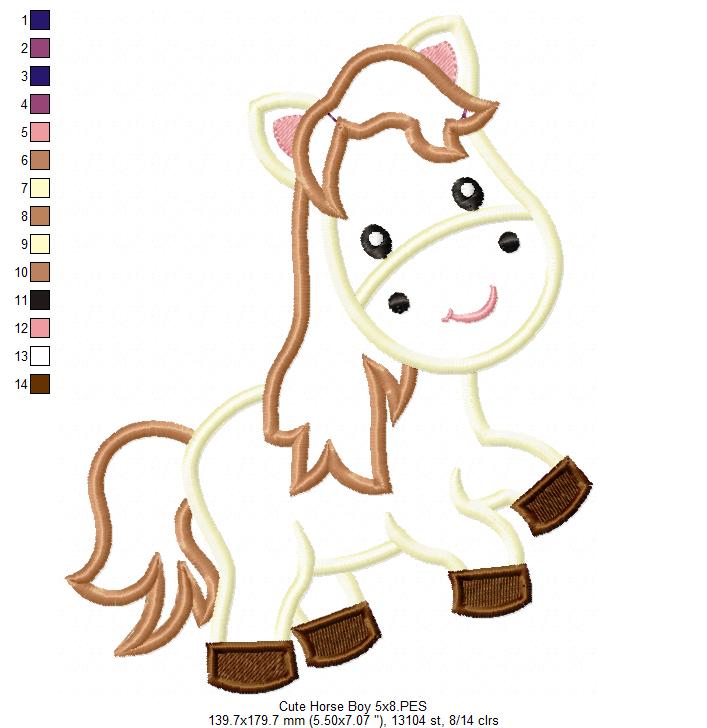 Cute Horse - Applique - Machine Embroidery Design
