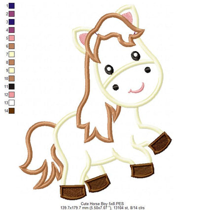 Cute Horse - Applique - Machine Embroidery Design