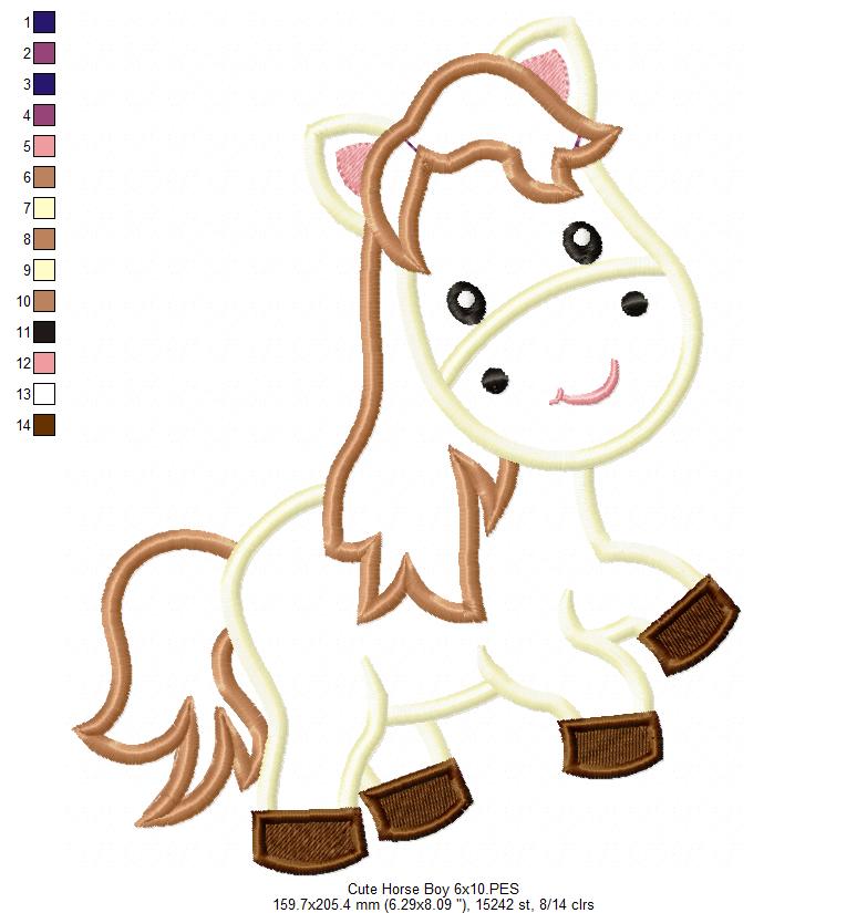 Cute Horse - Applique - Machine Embroidery Design