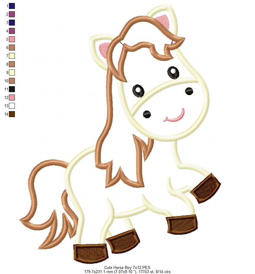 Cute Horse - Applique - Machine Embroidery Design