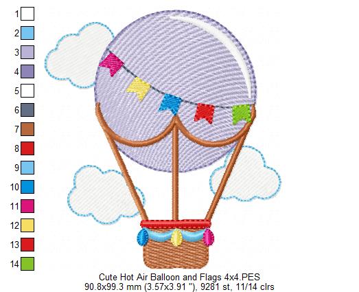 Hot Air Balloon and Flags - Fill Stitch