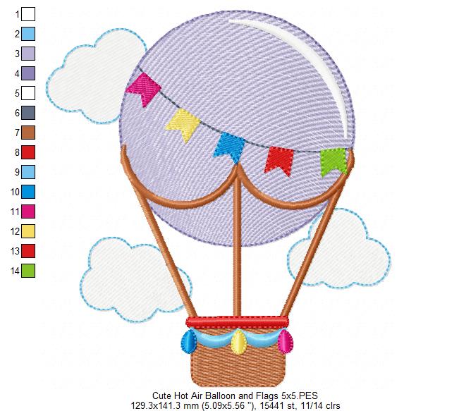Hot Air Balloon and Flags - Fill Stitch