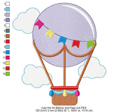 Hot Air Balloon and Flags - Fill Stitch