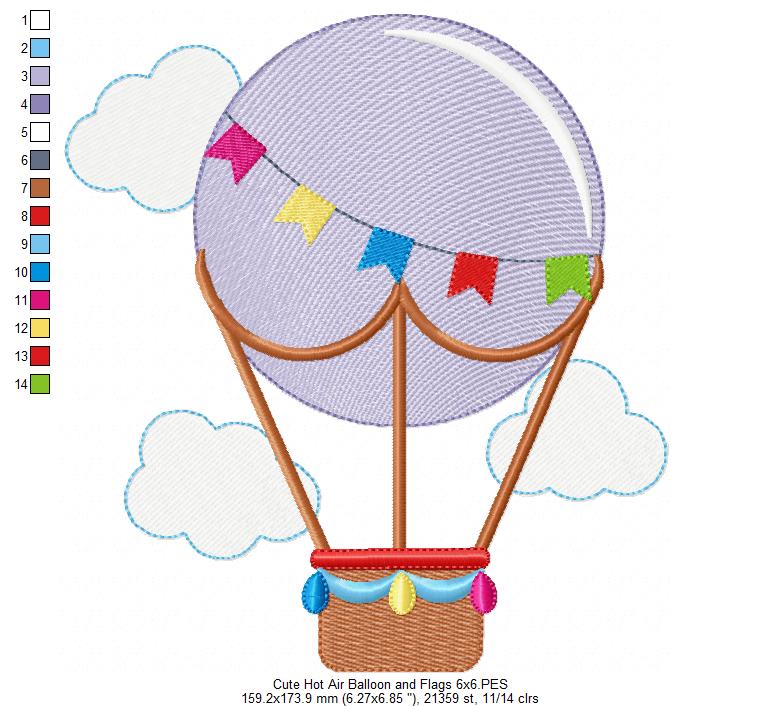 Hot Air Balloon and Flags - Fill Stitch