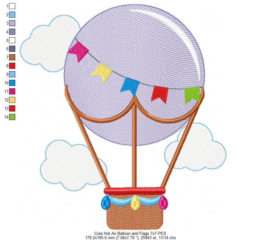 Hot Air Balloon and Flags - Fill Stitch