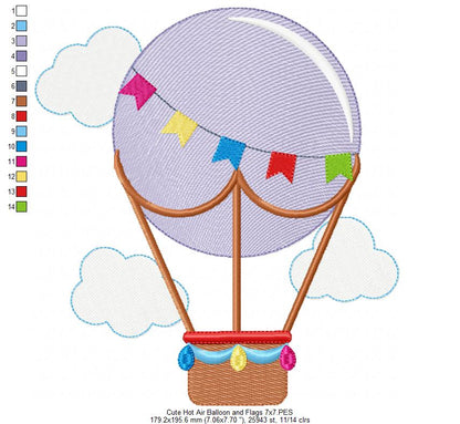 Hot Air Balloon and Flags - Fill Stitch