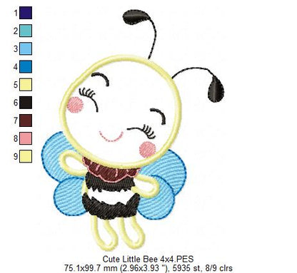 Cute Little Bee - Applique - Machine Embroidery Design