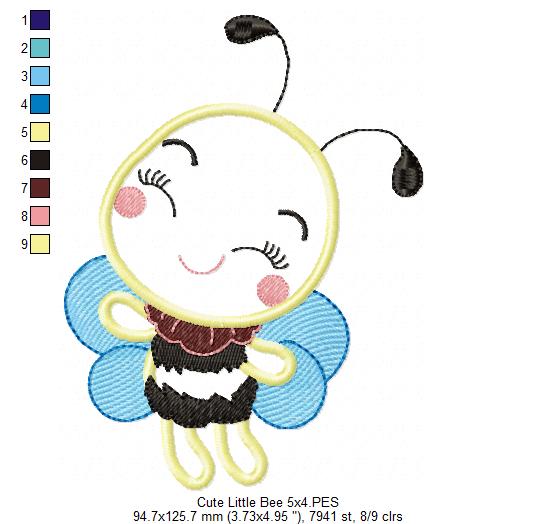 Cute Little Bee - Applique - Machine Embroidery Design