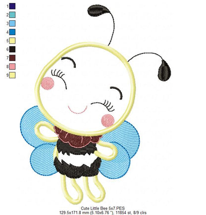 Cute Little Bee - Applique - Machine Embroidery Design