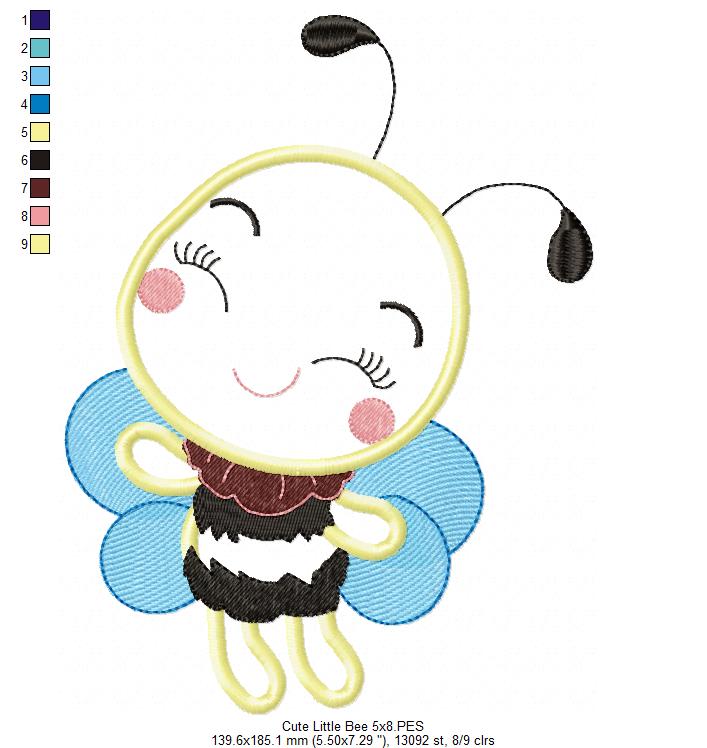 Cute Little Bee - Applique - Machine Embroidery Design