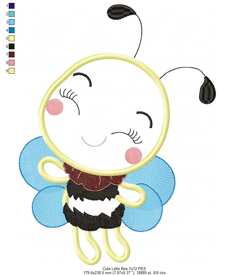Cute Little Bee - Applique - Machine Embroidery Design