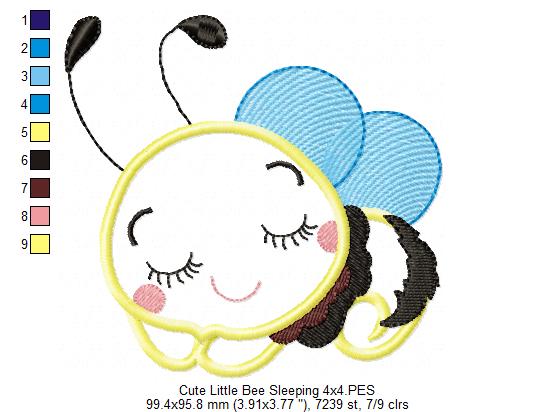 Little Bee Sleeping - Applique - Machine Embroidery Design