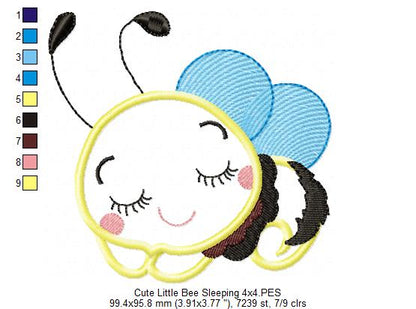 Little Bee Sleeping - Applique - Machine Embroidery Design