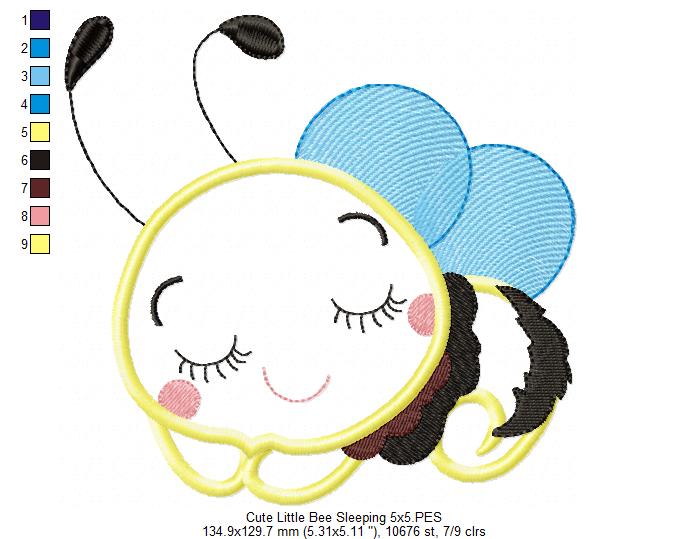 Little Bee Sleeping - Applique - Machine Embroidery Design