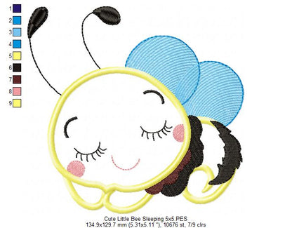 Little Bee Sleeping - Applique - Machine Embroidery Design