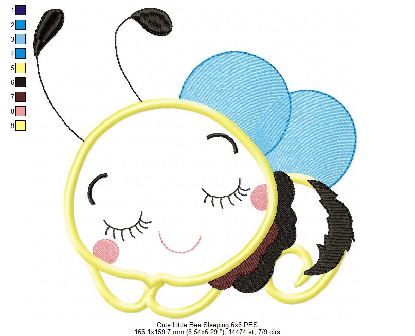 Little Bee Sleeping - Applique - Machine Embroidery Design