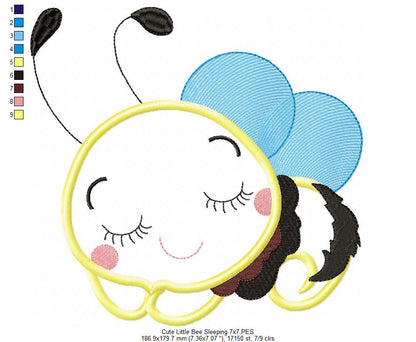 Little Bee Sleeping - Applique - Machine Embroidery Design