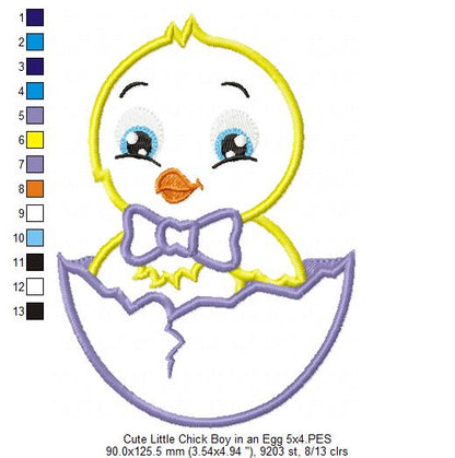 Cute Little Chick Boy and Girl in an Egg - Applique - Set of 2 designs