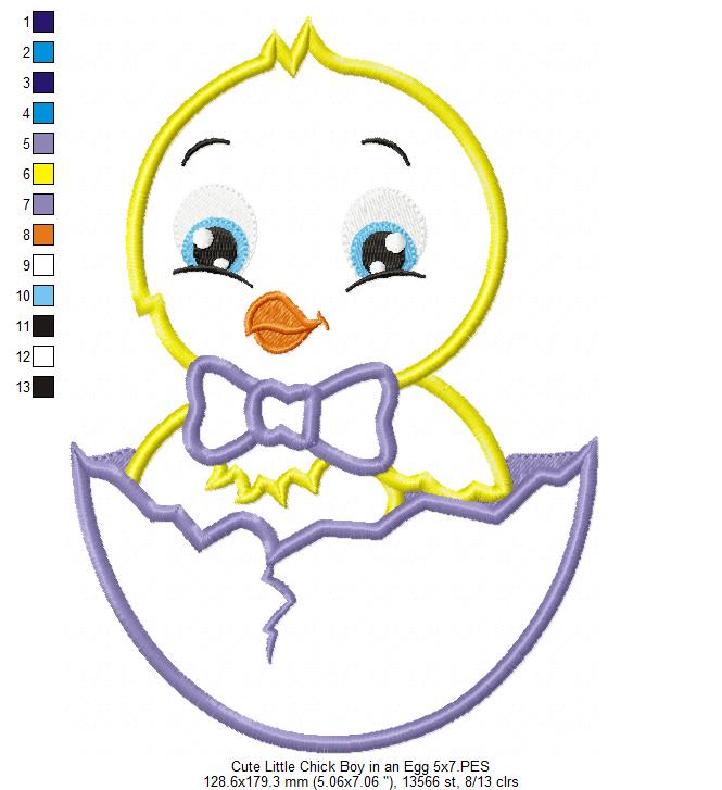 Cute Little Chick Boy and Girl in an Egg - Applique - Set of 2 designs