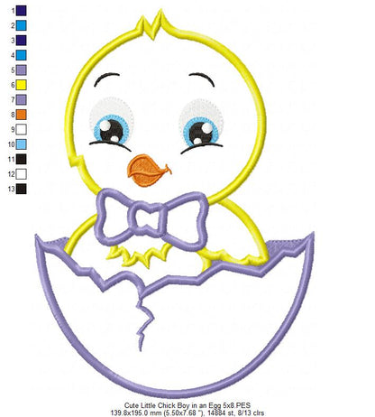 Cute Little Chick Boy in Egg – Appliqué – Machine Embroidery Design