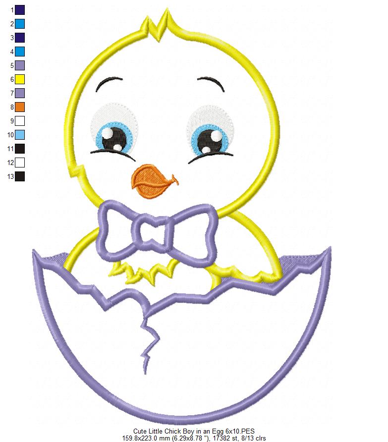 Cute Little Chick Boy in Egg – Appliqué – Machine Embroidery Design