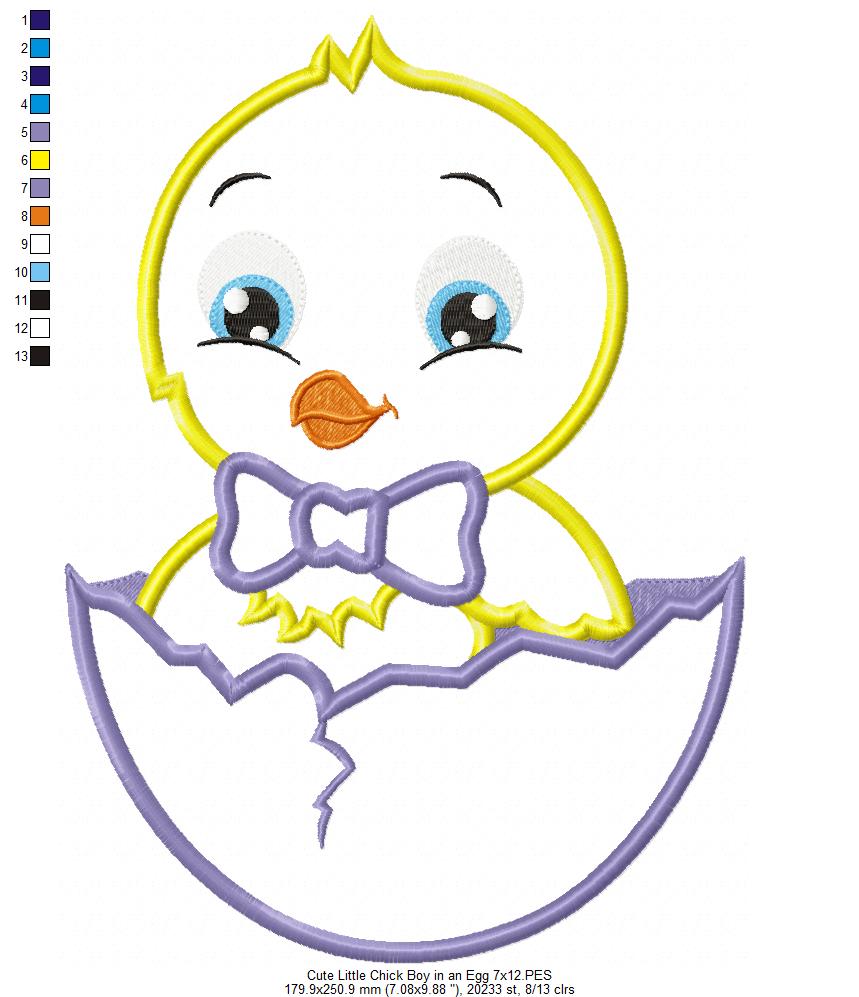 Cute Little Chick Boy in Egg – Appliqué – Machine Embroidery Design