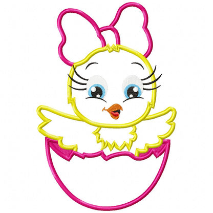 Cute Chick Girl in Egg – Appliqué – Machine Embroidery Design
