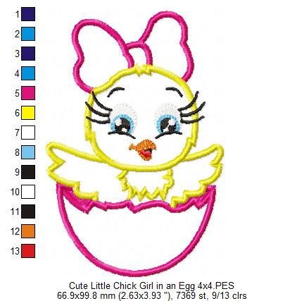 Cute Chick Girl in Egg – Appliqué – Machine Embroidery Design
