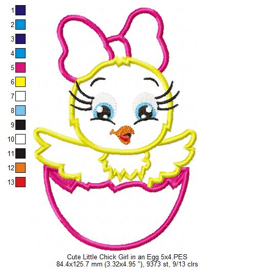 Cute Chick Girl in Egg – Appliqué – Machine Embroidery Design