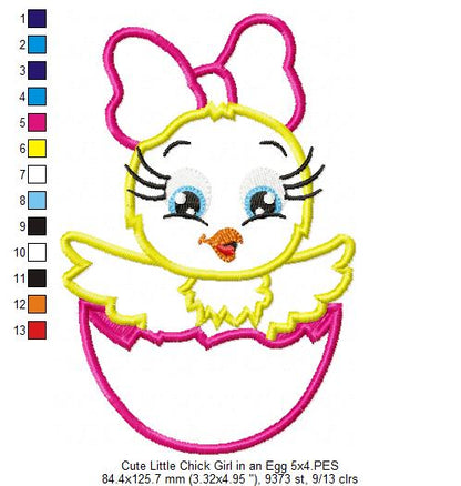 Cute Chick Girl in Egg – Appliqué – Machine Embroidery Design