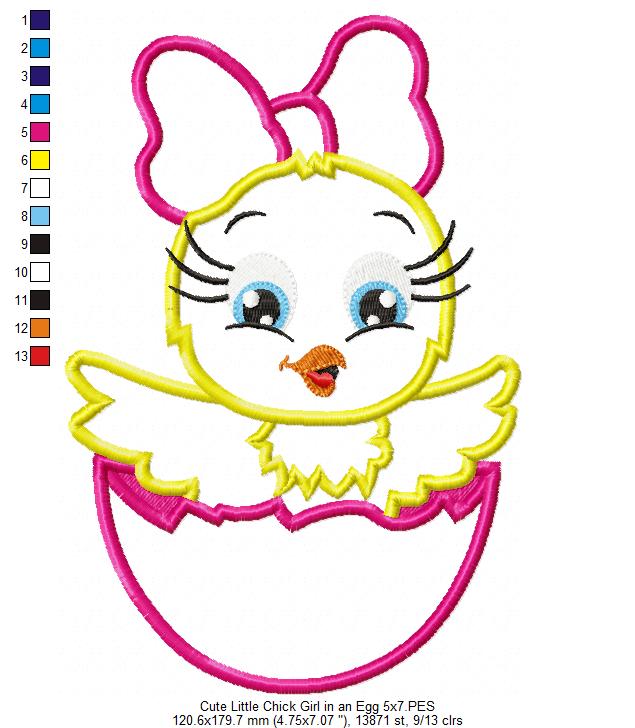 Cute Chick Girl in Egg – Appliqué – Machine Embroidery Design